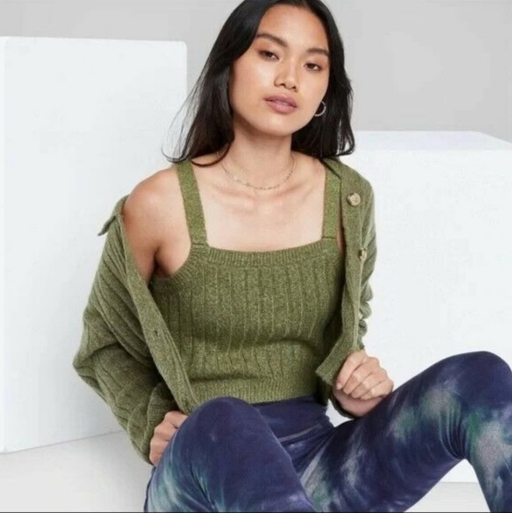 💕HP💕 Olive Green Cable Knit Cropped Sweater Tank Top Wild Fable